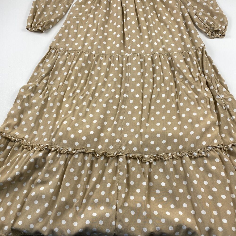 Anthropologie Dolan Dress Left Coast Womens Smocked Midi Polka Dot Small Beige - Picture 8 of 11